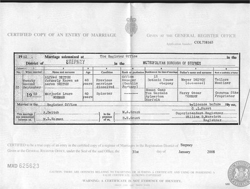 Alfred & Marjorie Marriage Certificate
