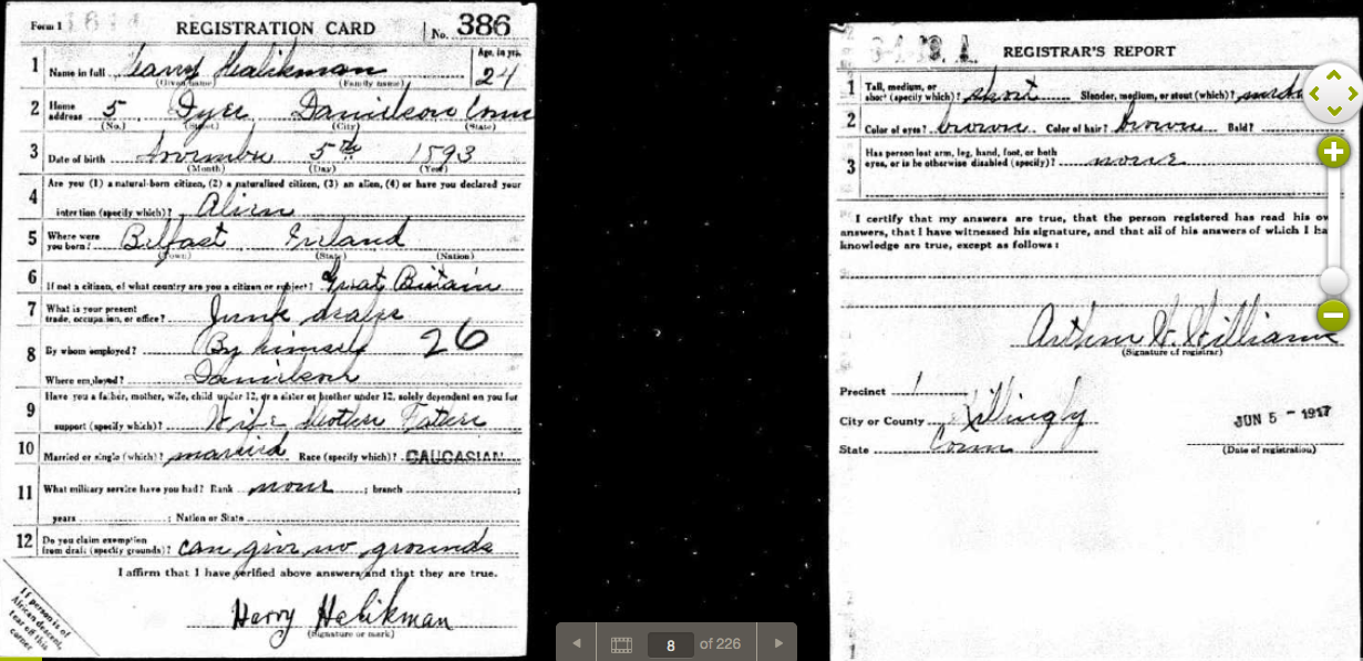HarryHalikman WWI Draft Card